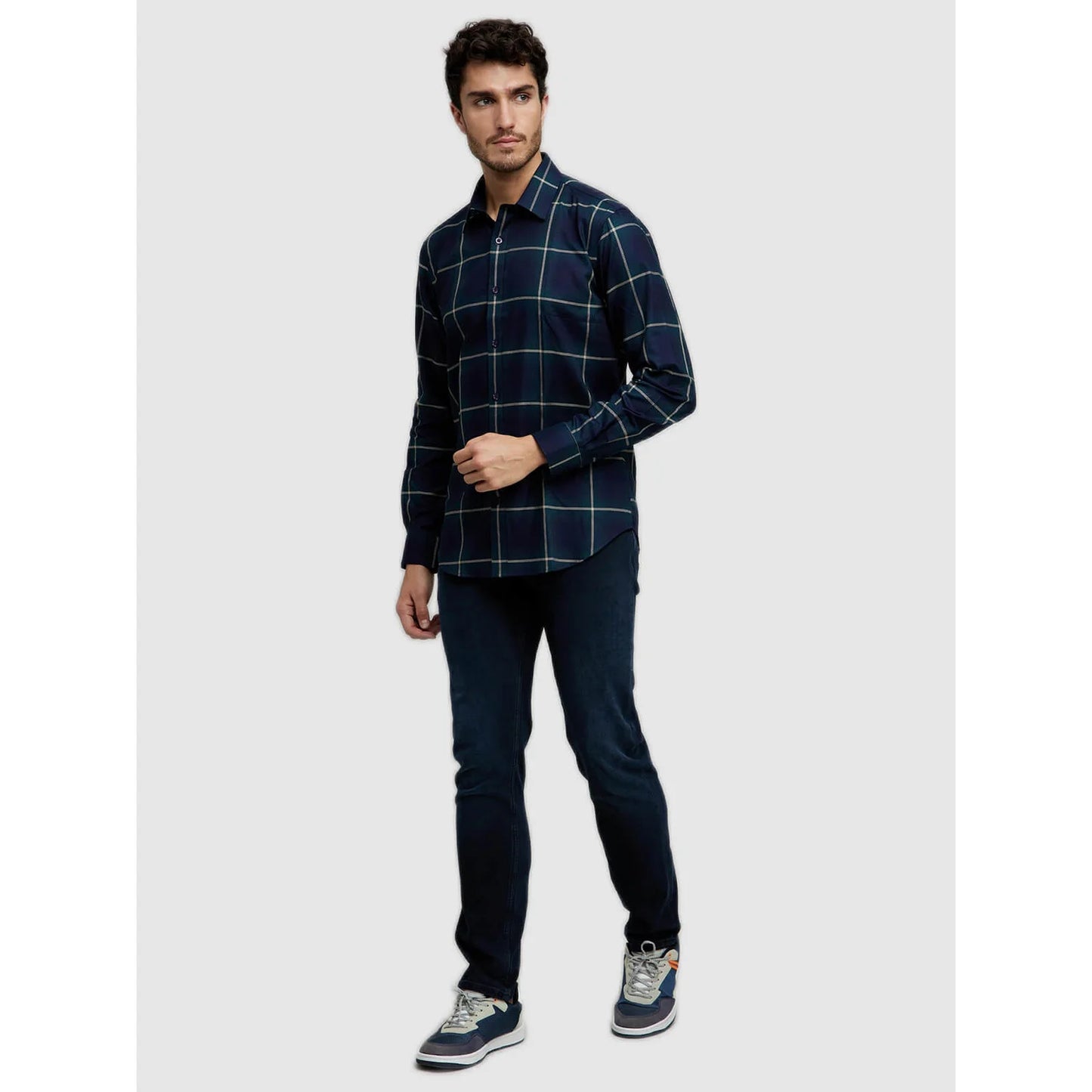 Navy Blue Checks Cotton Shirt