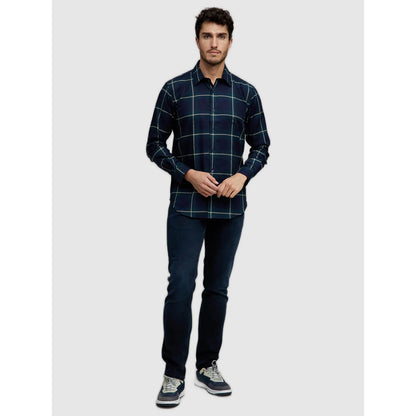 Navy Blue Checks Cotton Shirt