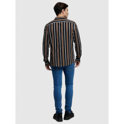 Celio* Striped Regular Fit Viscose Black Shirt