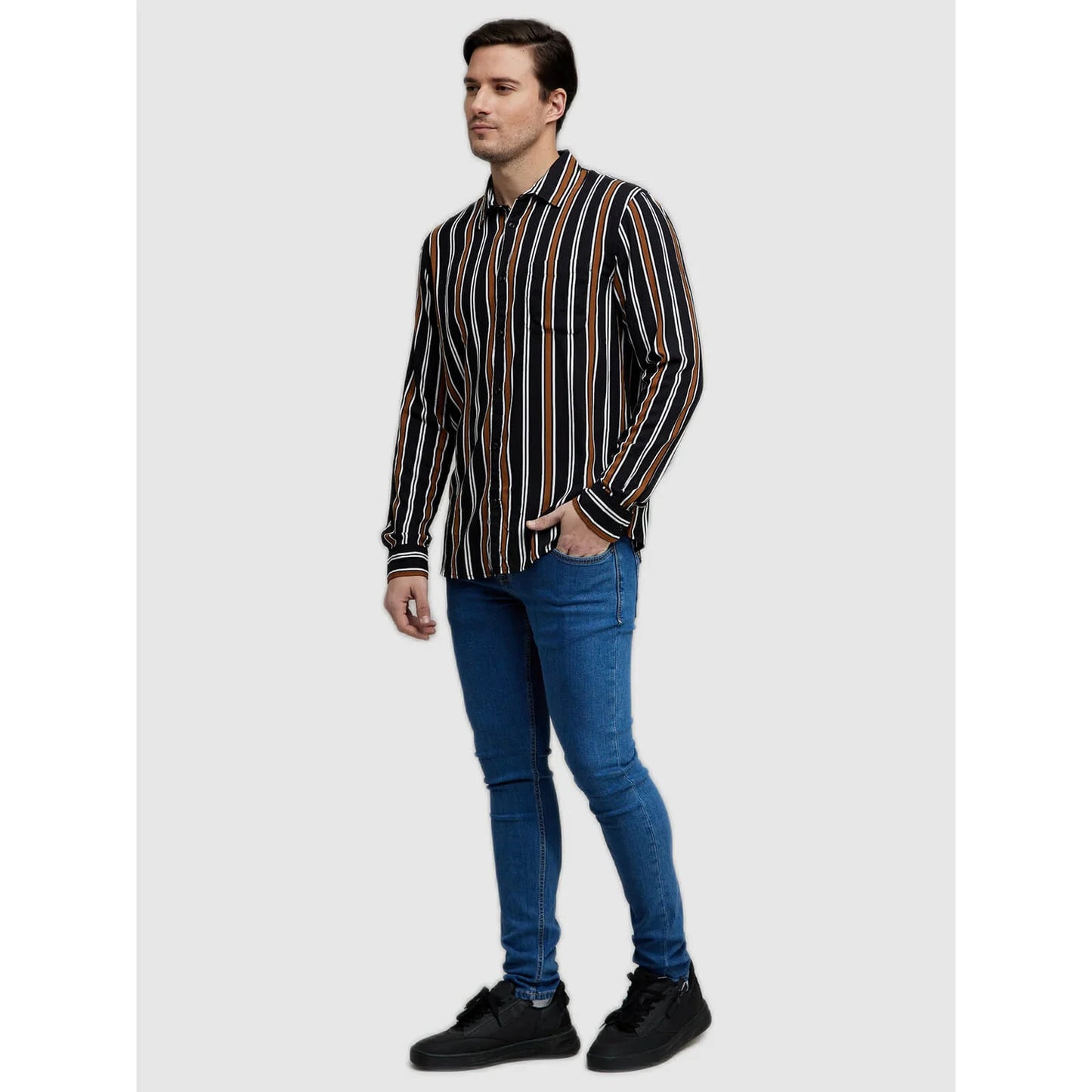 Celio* Striped Regular Fit Viscose Black Shirt