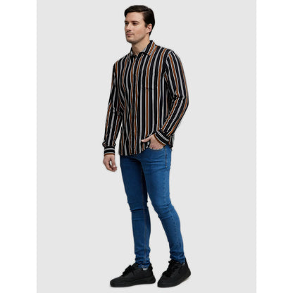 Celio* Striped Regular Fit Viscose Black Shirt