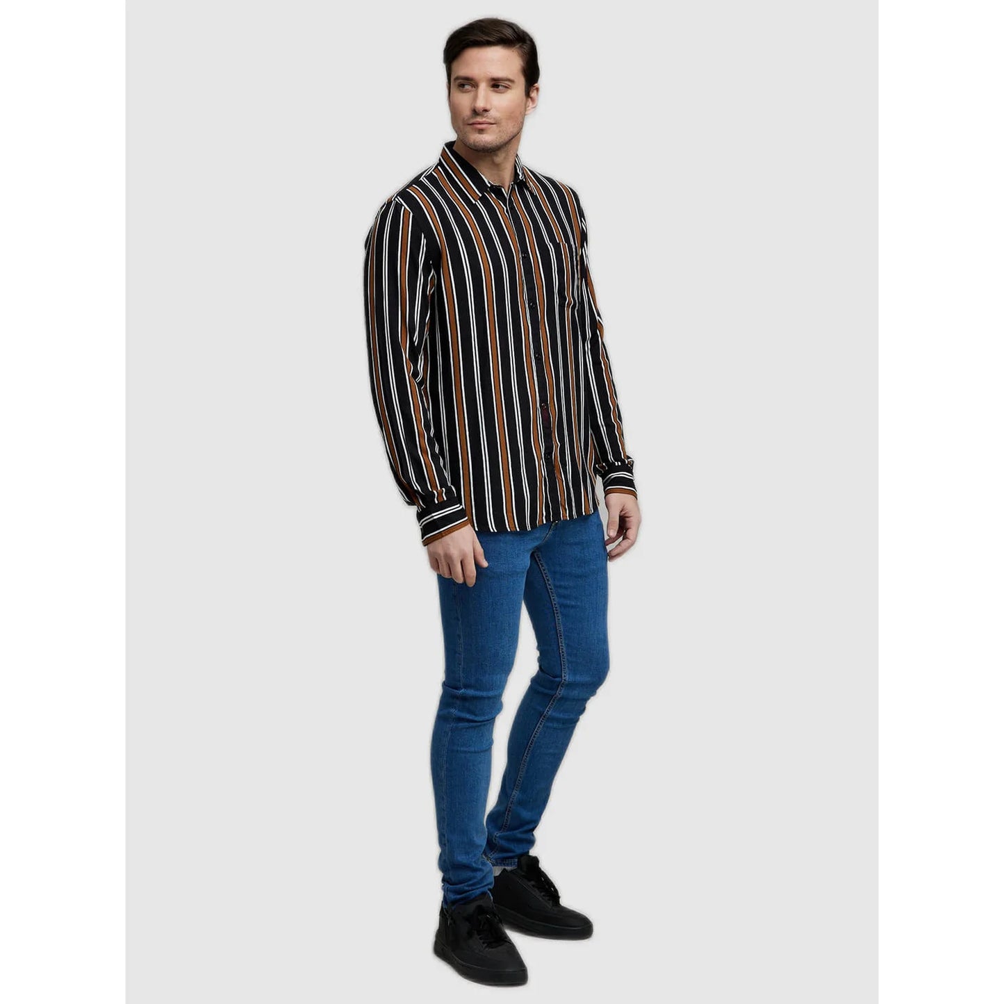 Celio* Striped Regular Fit Viscose Black Shirt