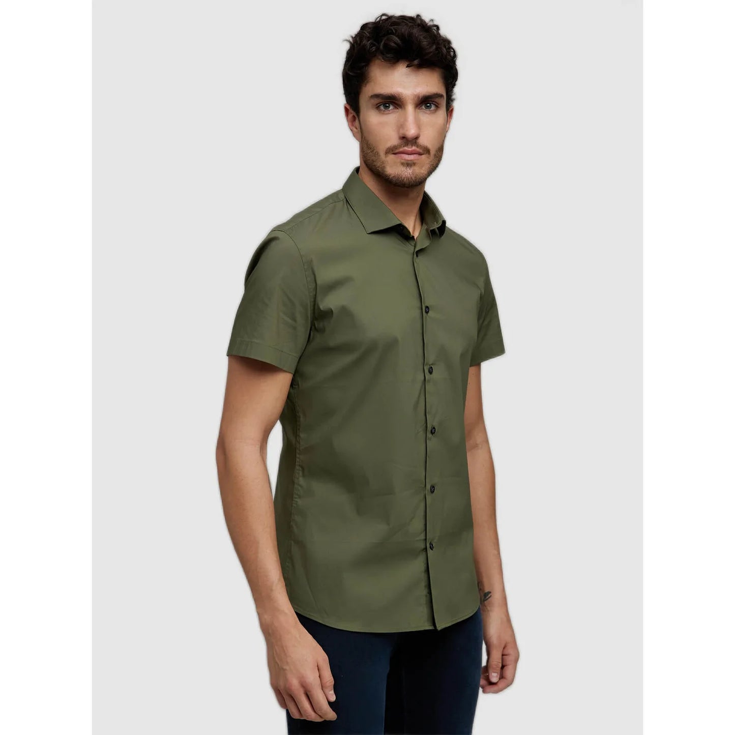 Green Solid Polycotton Shirt