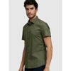Celio* Solid Slim Fit Poly-Cotton Olive Shirt