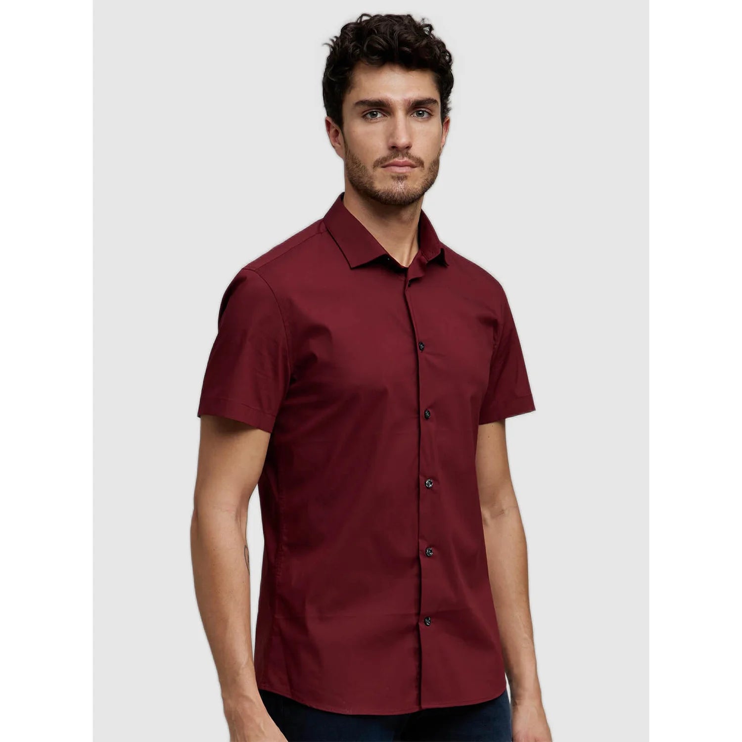 Burgundy Solid Polycotton Shirt