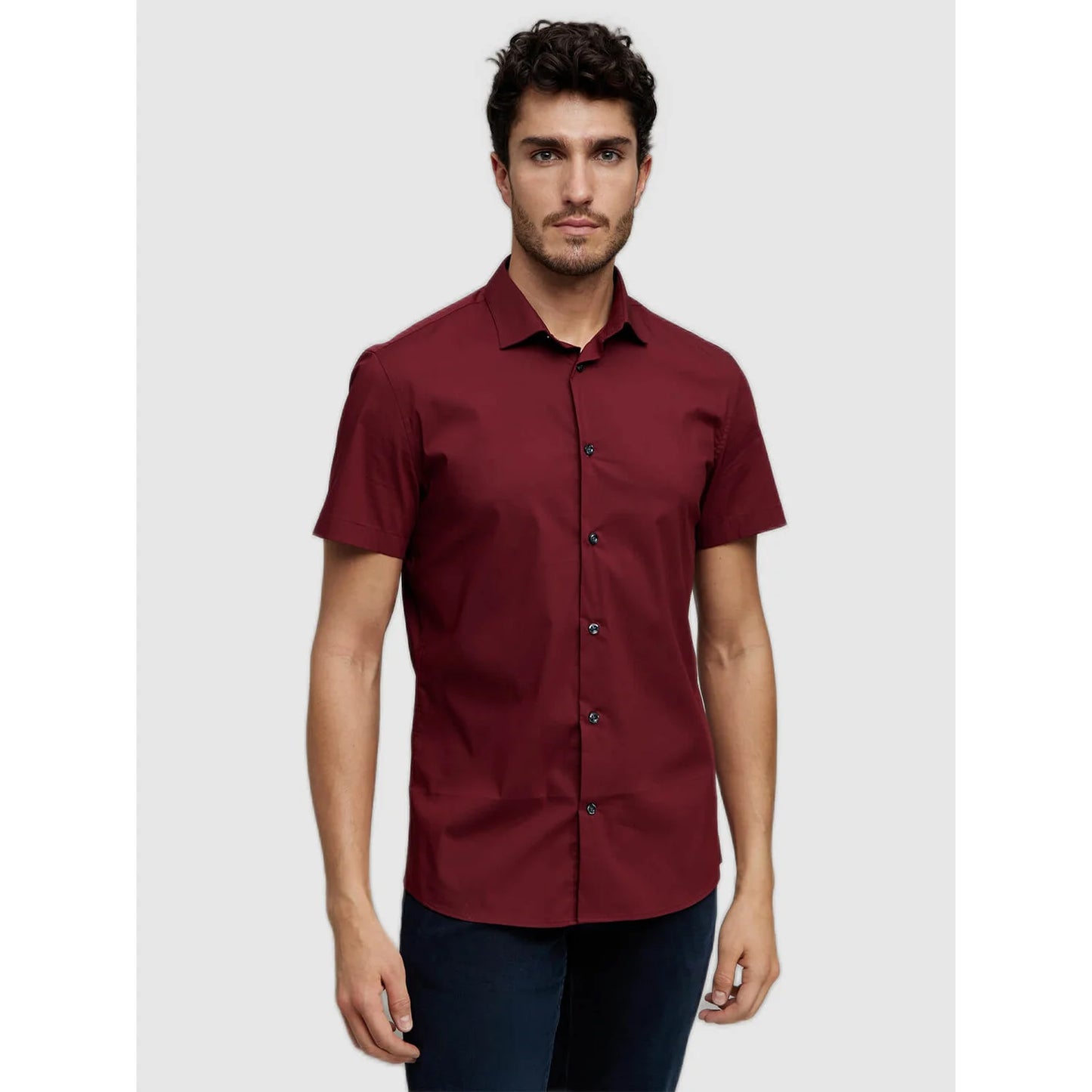 Burgundy Solid Polycotton Shirt