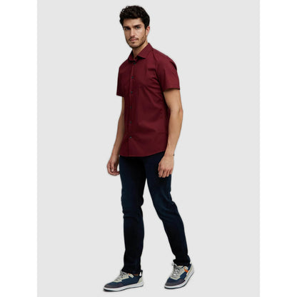 Burgundy Solid Polycotton Shirt