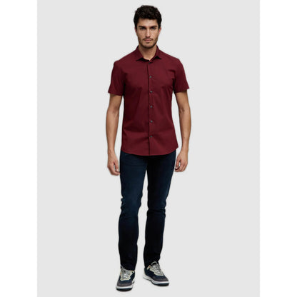 Burgundy Solid Polycotton Shirt