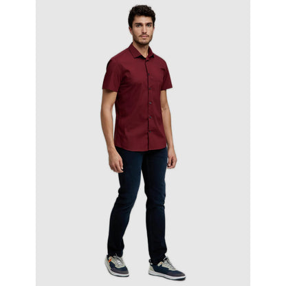 Burgundy Solid Polycotton Shirt