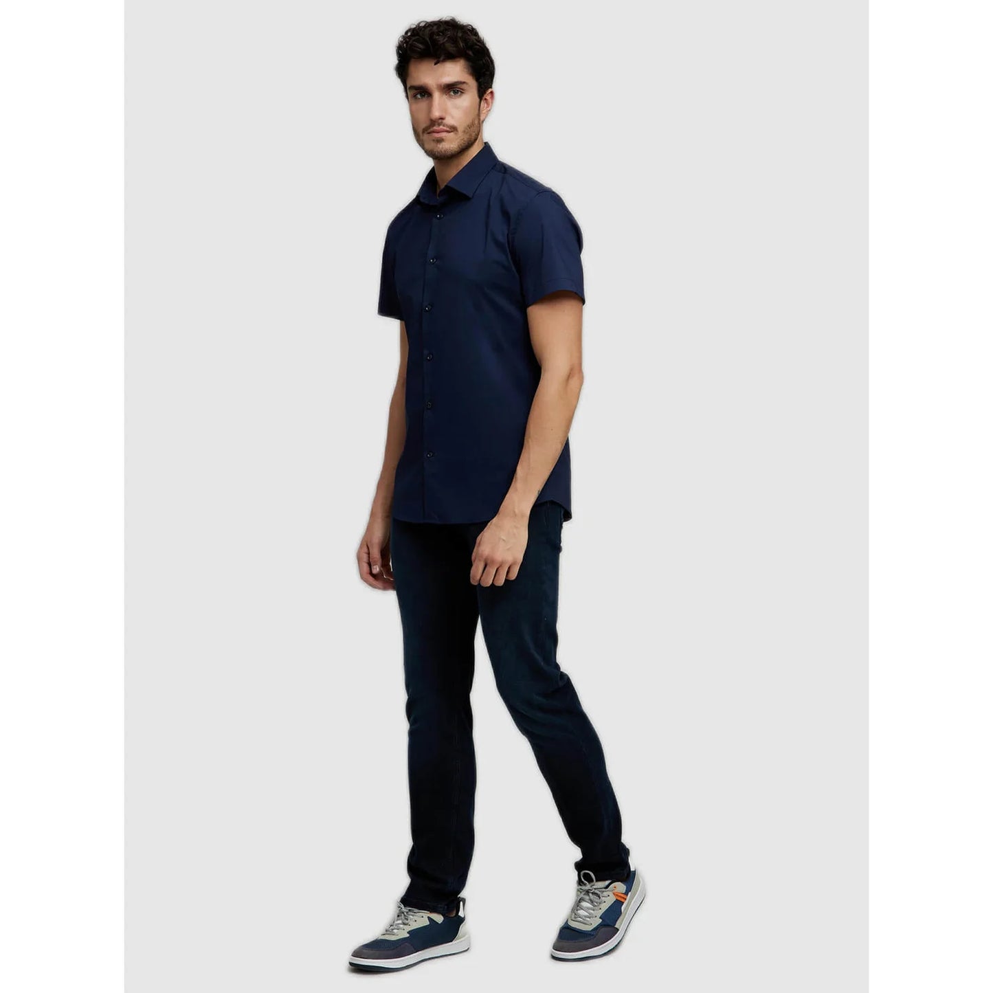 Navy Blue Solid Polycotton Shirt