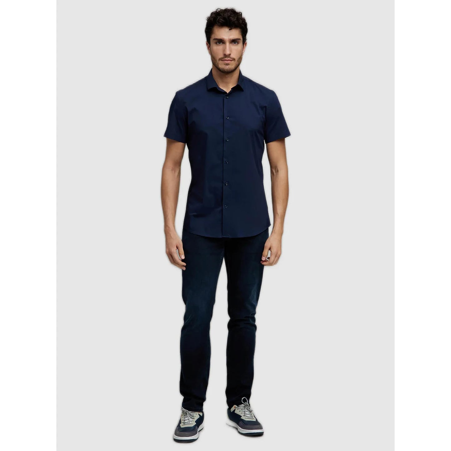 Navy Blue Solid Polycotton Shirt