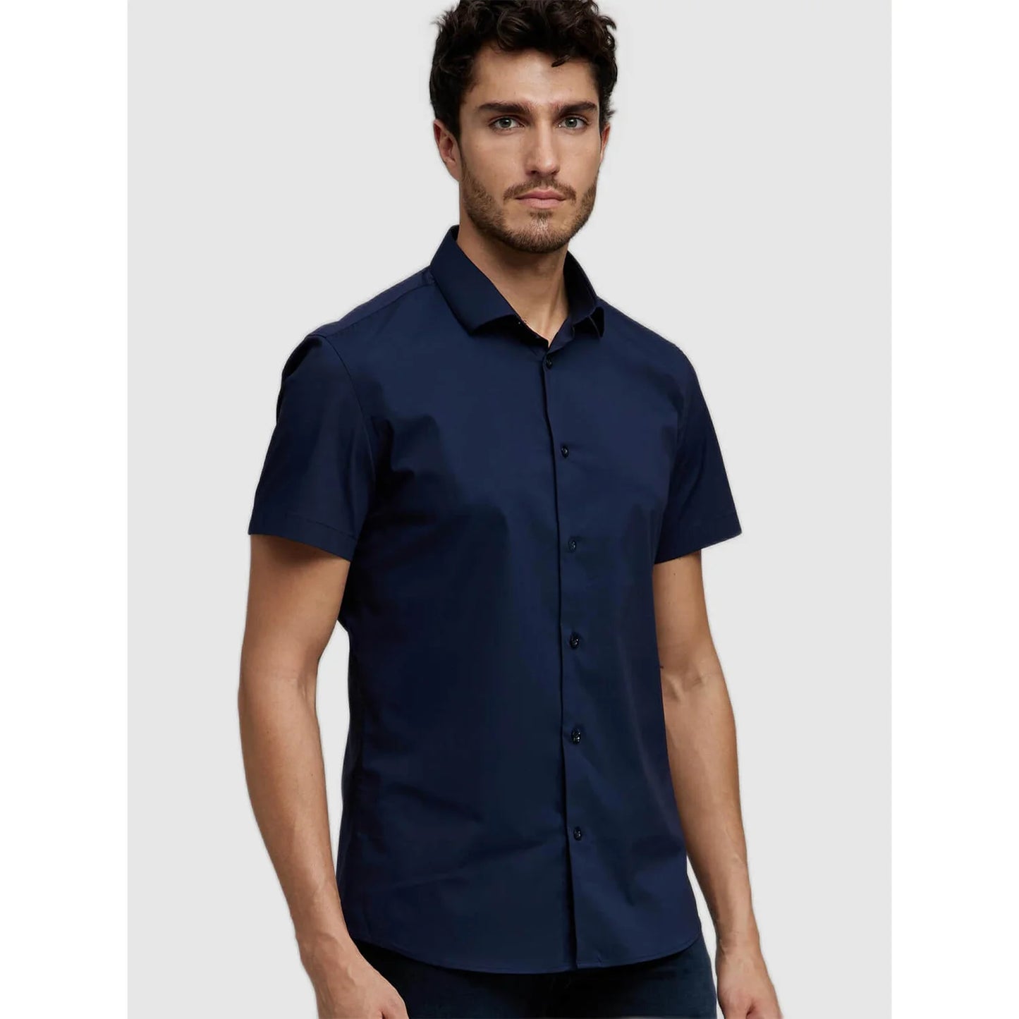 Navy Blue Solid Polycotton Shirt