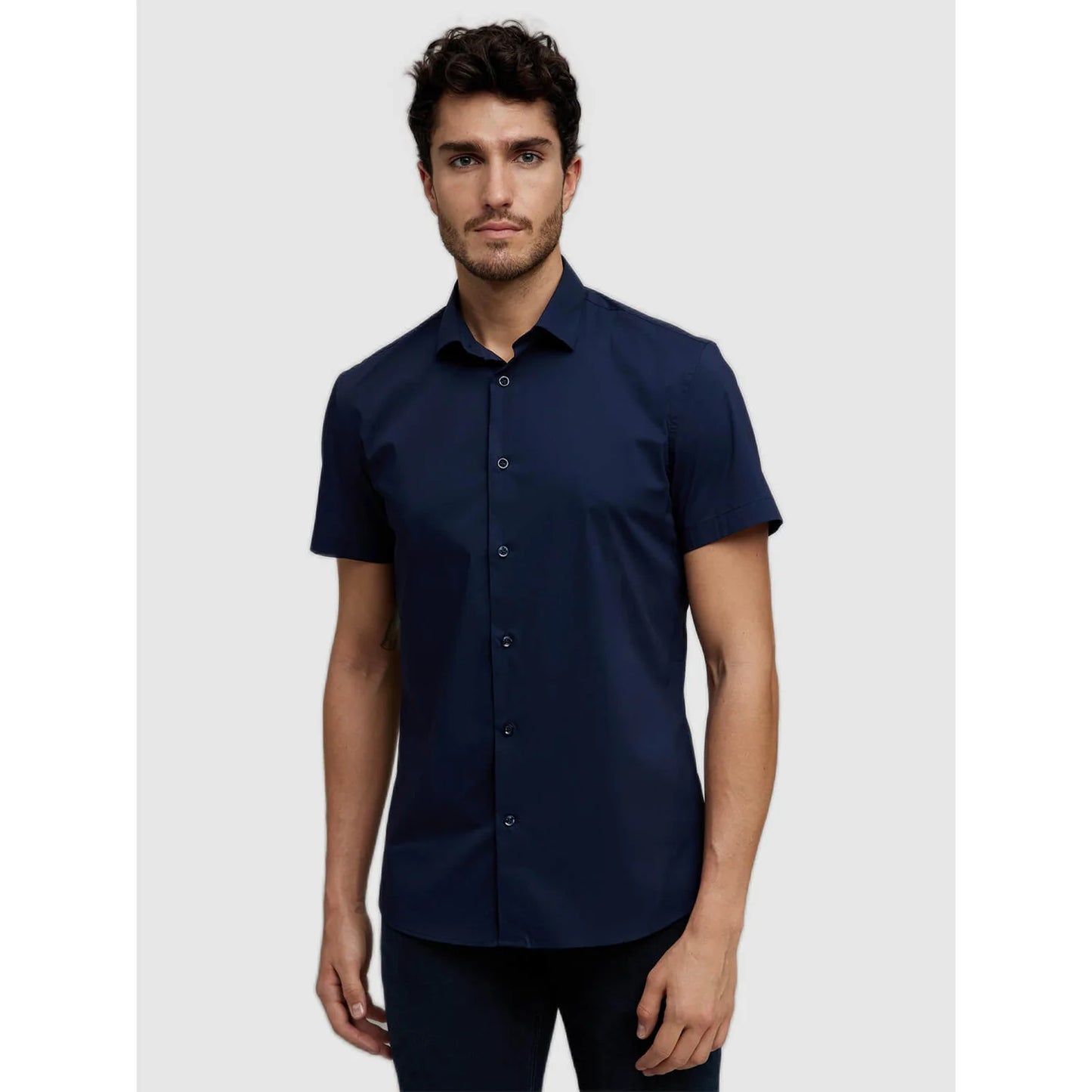 Navy Blue Solid Polycotton Shirt