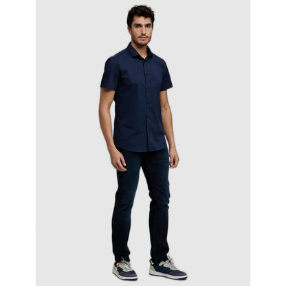 Navy Blue Solid Polycotton Shirt