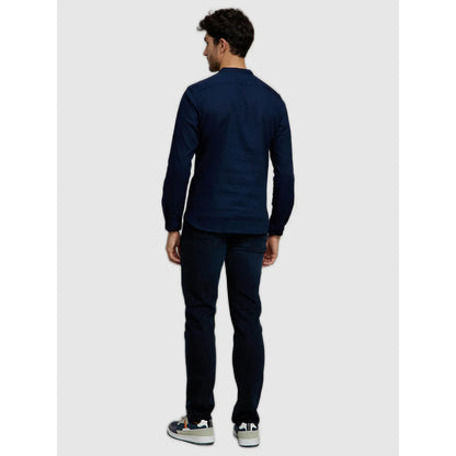 Navy Blue Solid Cotton Shirt