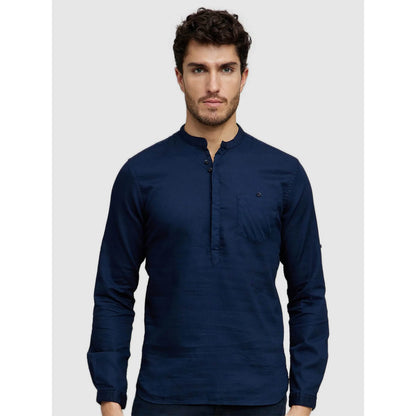 Navy Blue Solid Cotton Shirt