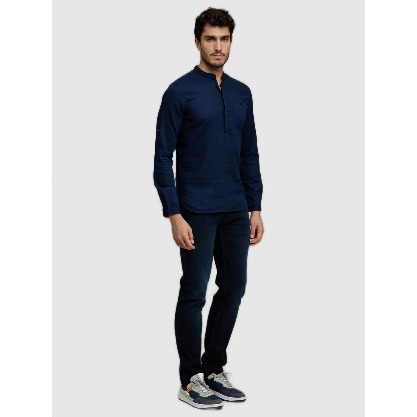 Navy Blue Solid Cotton Shirt