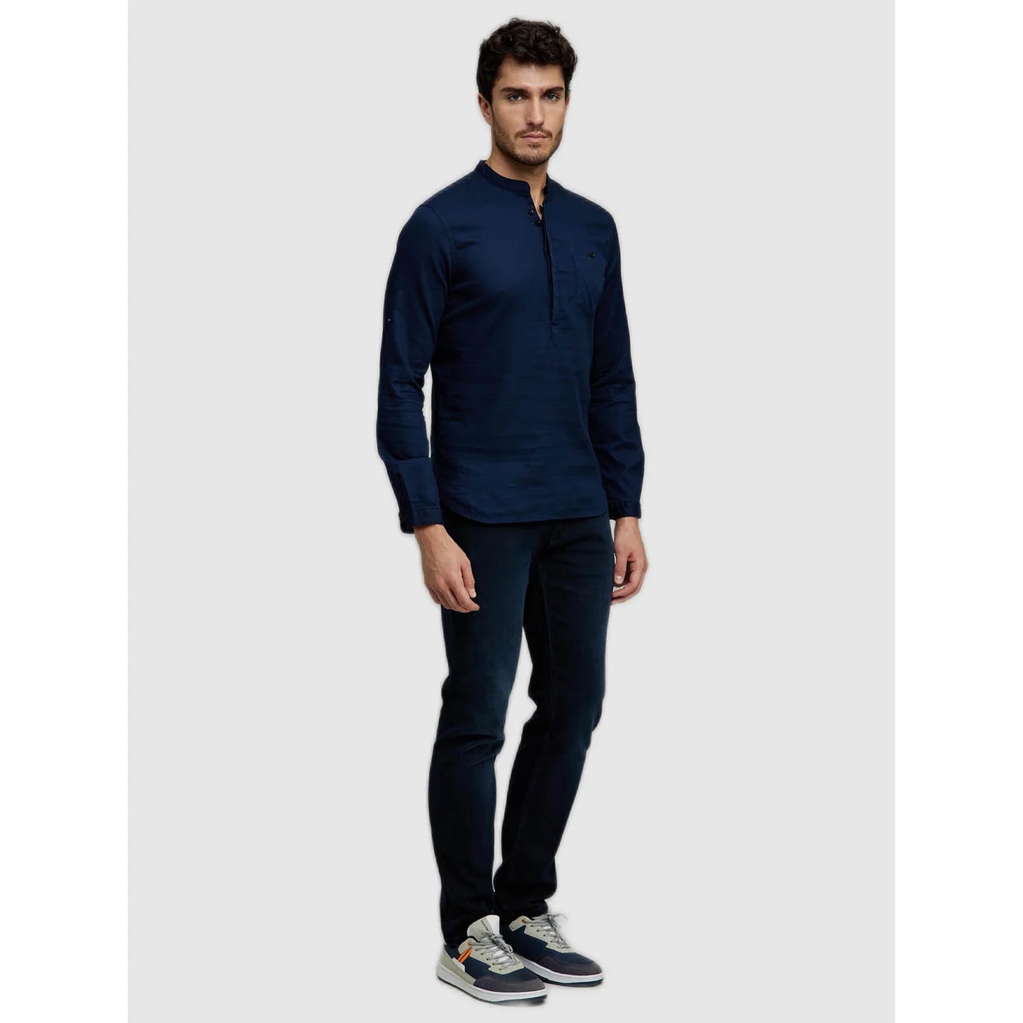 Celio* Solid Slim Fit Cotton Navy Blue Shirt