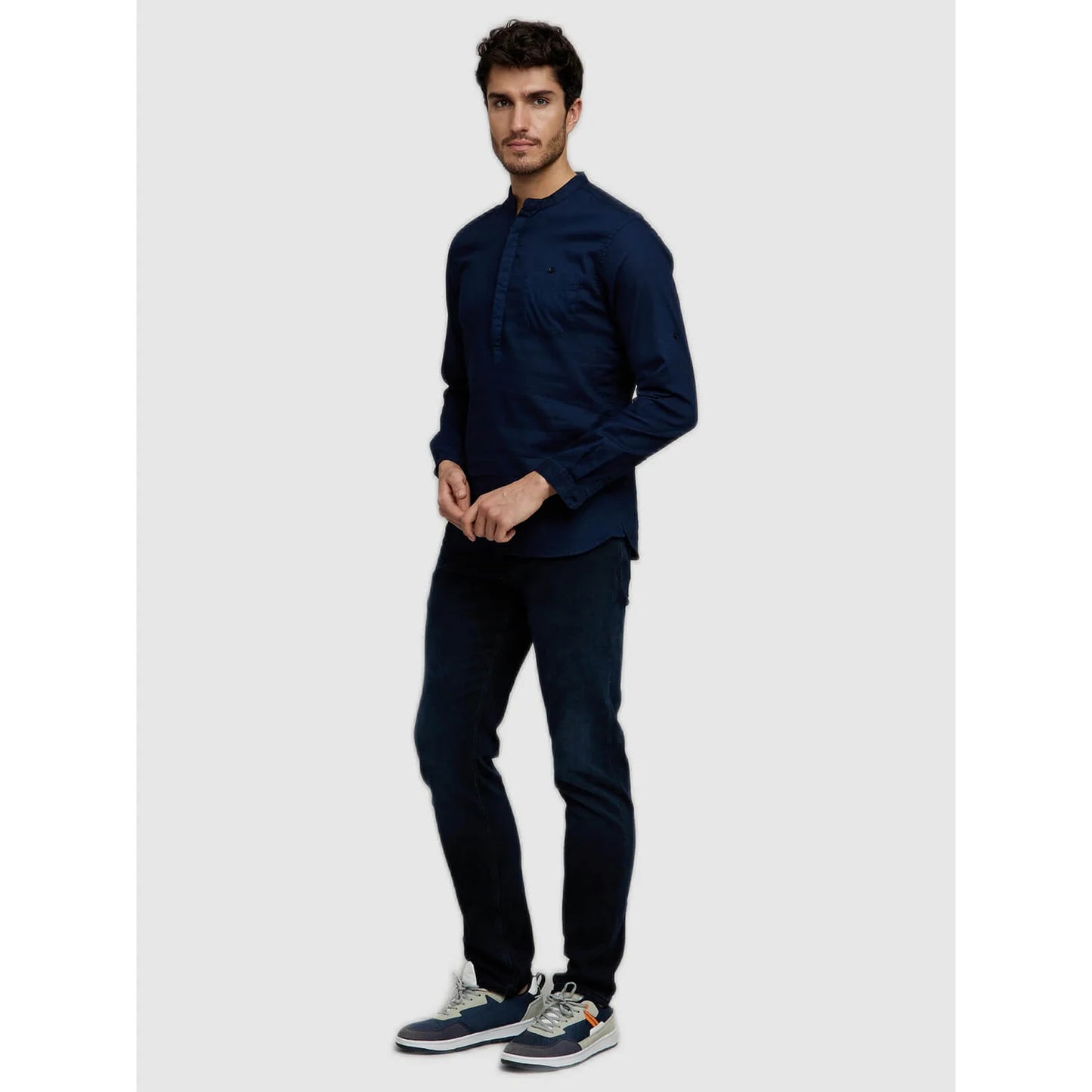 Navy Blue Solid Cotton Shirt