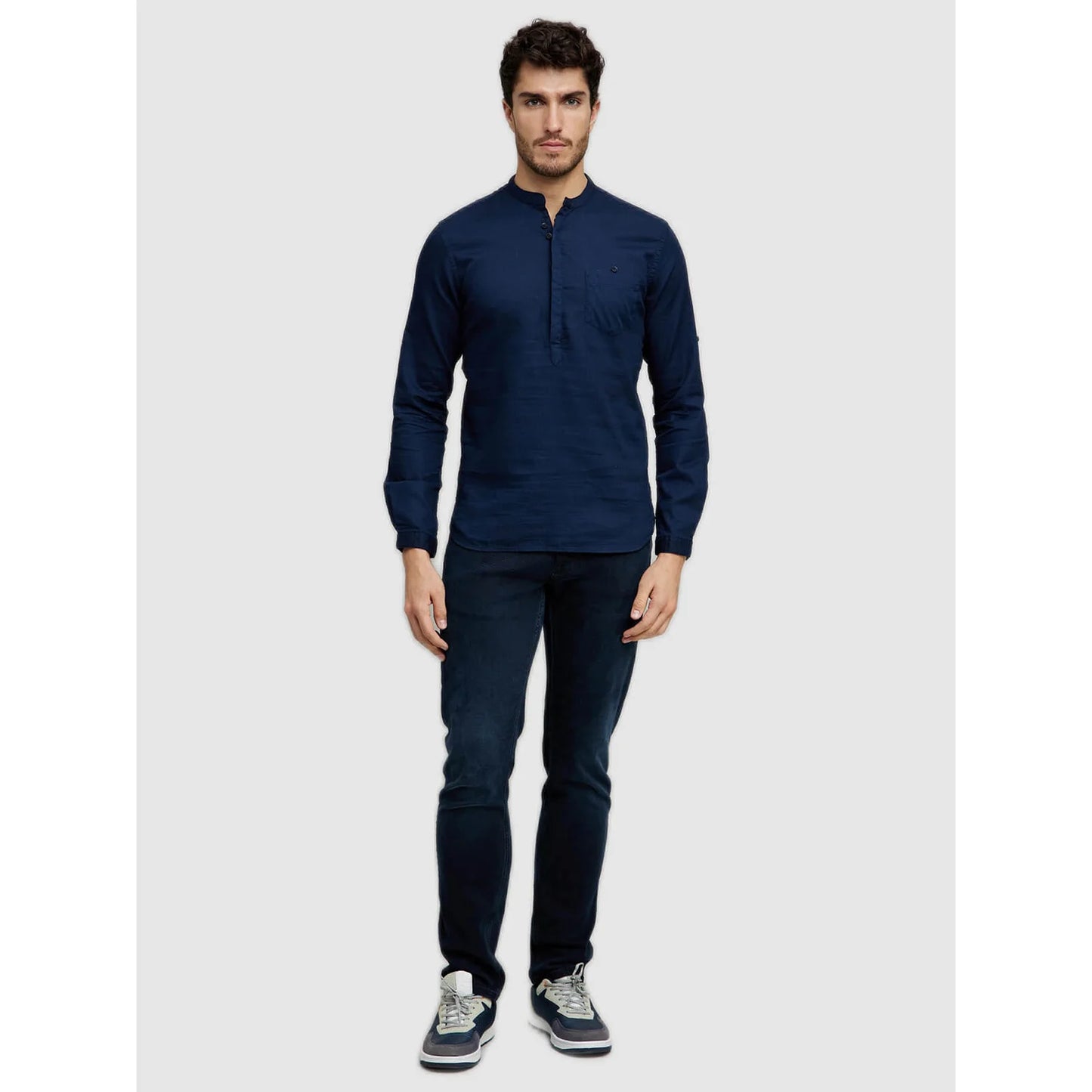 Navy Blue Solid Cotton Shirt