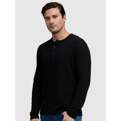 Black Solid Cotton Blend T-shirt