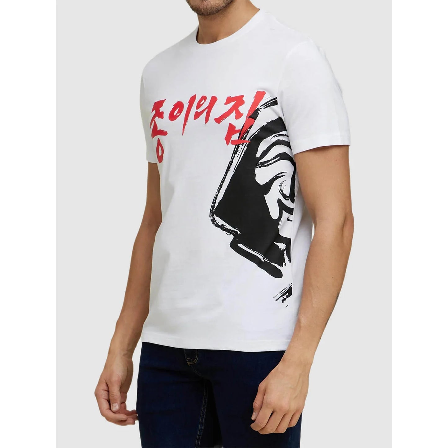 Money Heist Korea - White Cotton Printed T-shirt