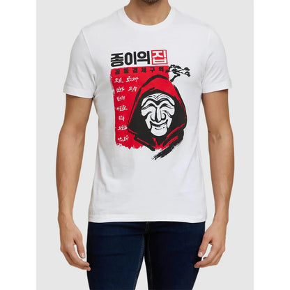 Money Heist Korea - White Cotton Printed T-shirt