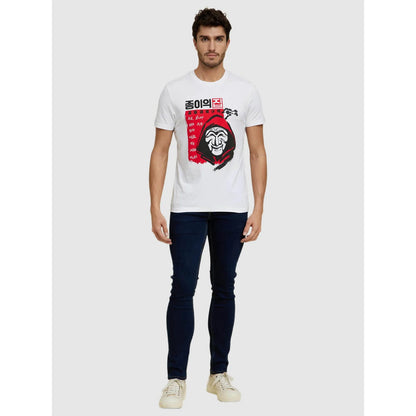 Money Heist Korea - White Cotton Printed T-shirt