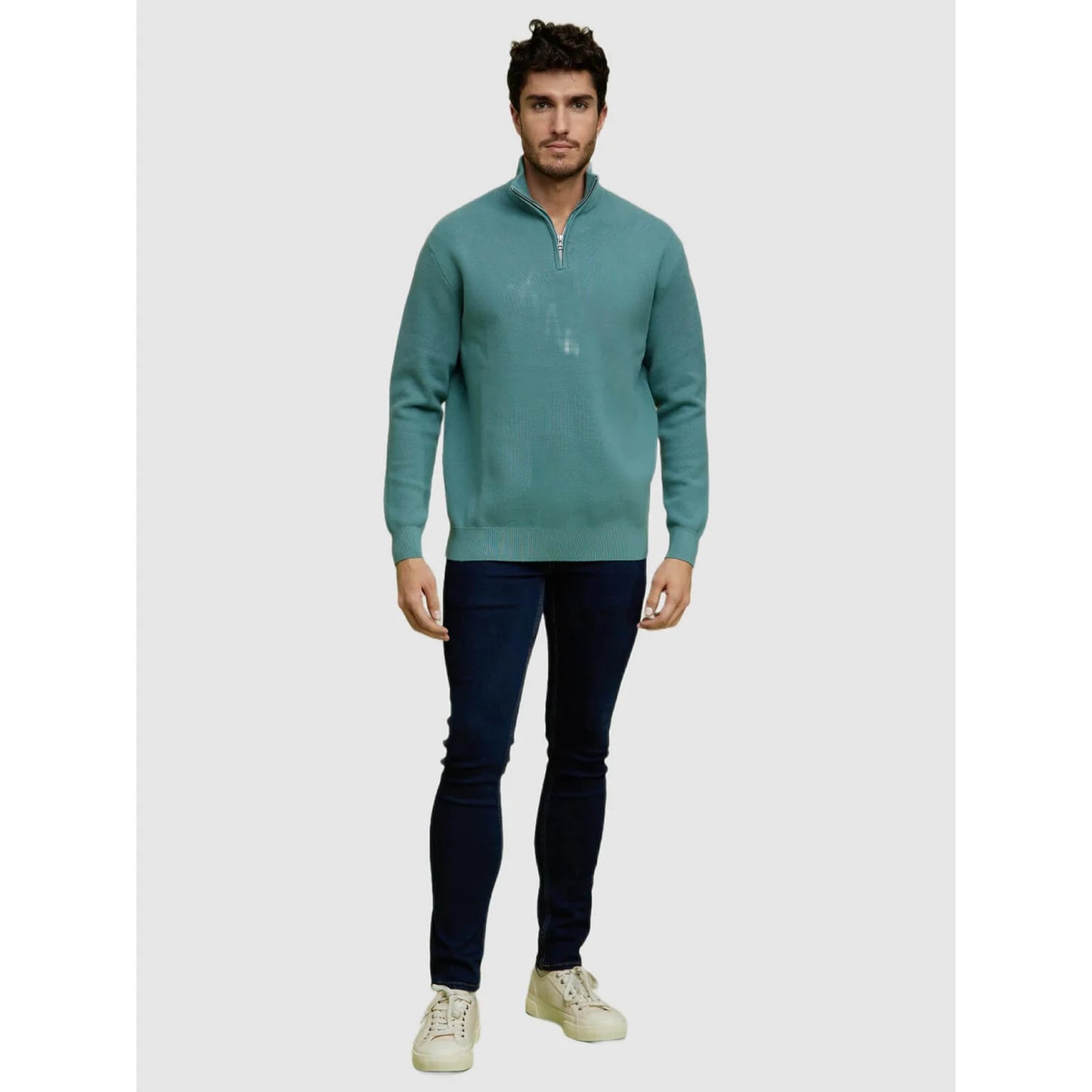 Green Solid Polycotton Sweater