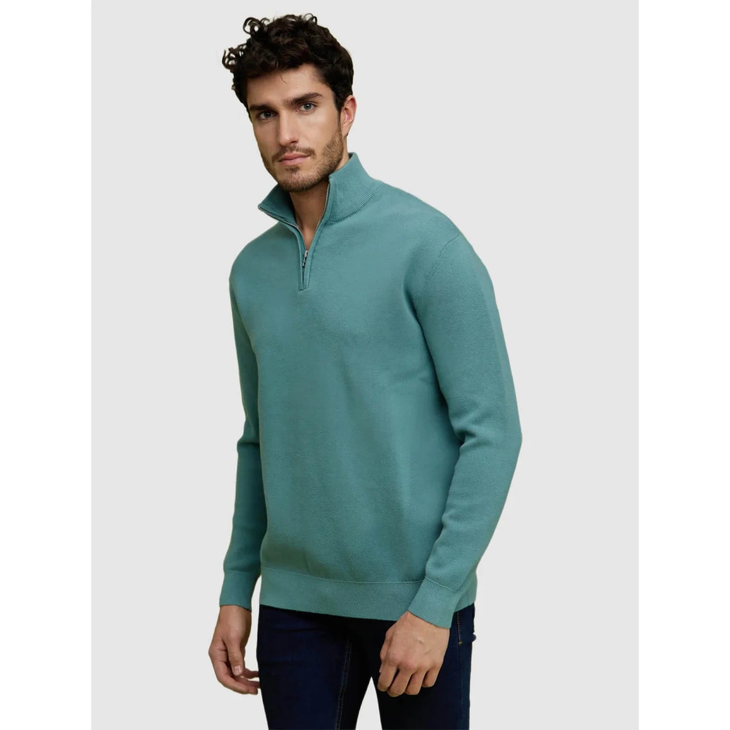 Green Solid Polycotton Sweater