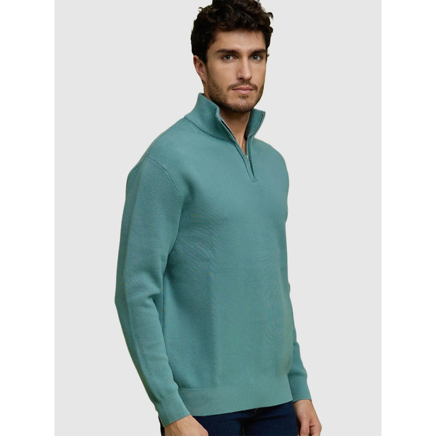 Green Solid Polycotton Sweater