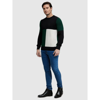 Black Colourblock Cotton Sweater