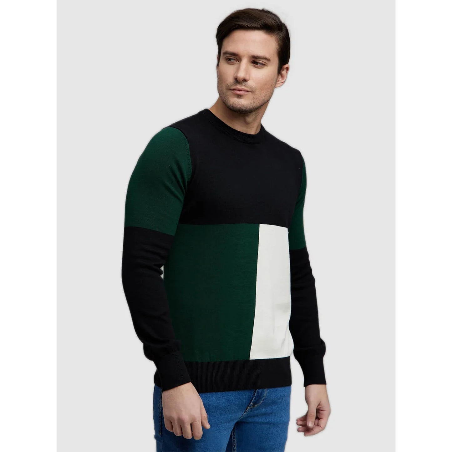 Black Colourblock Cotton Sweater