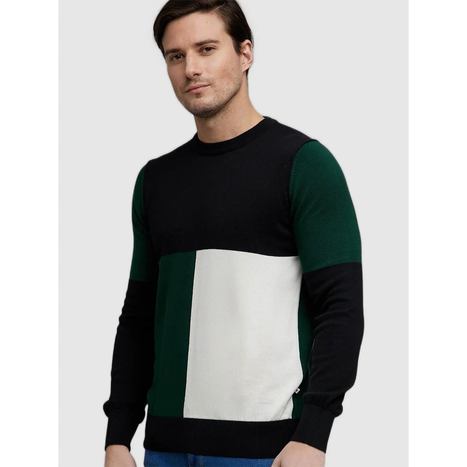 Black Colourblock Cotton Sweater