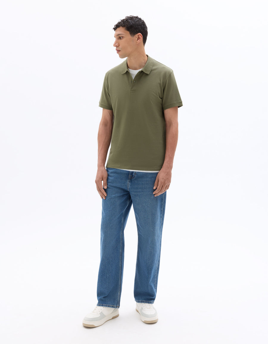 Slim Fit 100% Cotton Solid Polo Collar T-Shirts - Olive