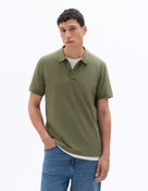 Slim Fit 100% Cotton Solid Polo Collar T-Shirts - Olive