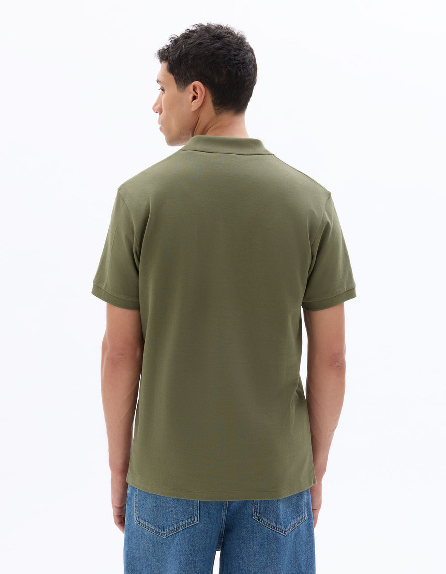 Slim Fit 100% Cotton Solid Polo Collar T-Shirts - Olive