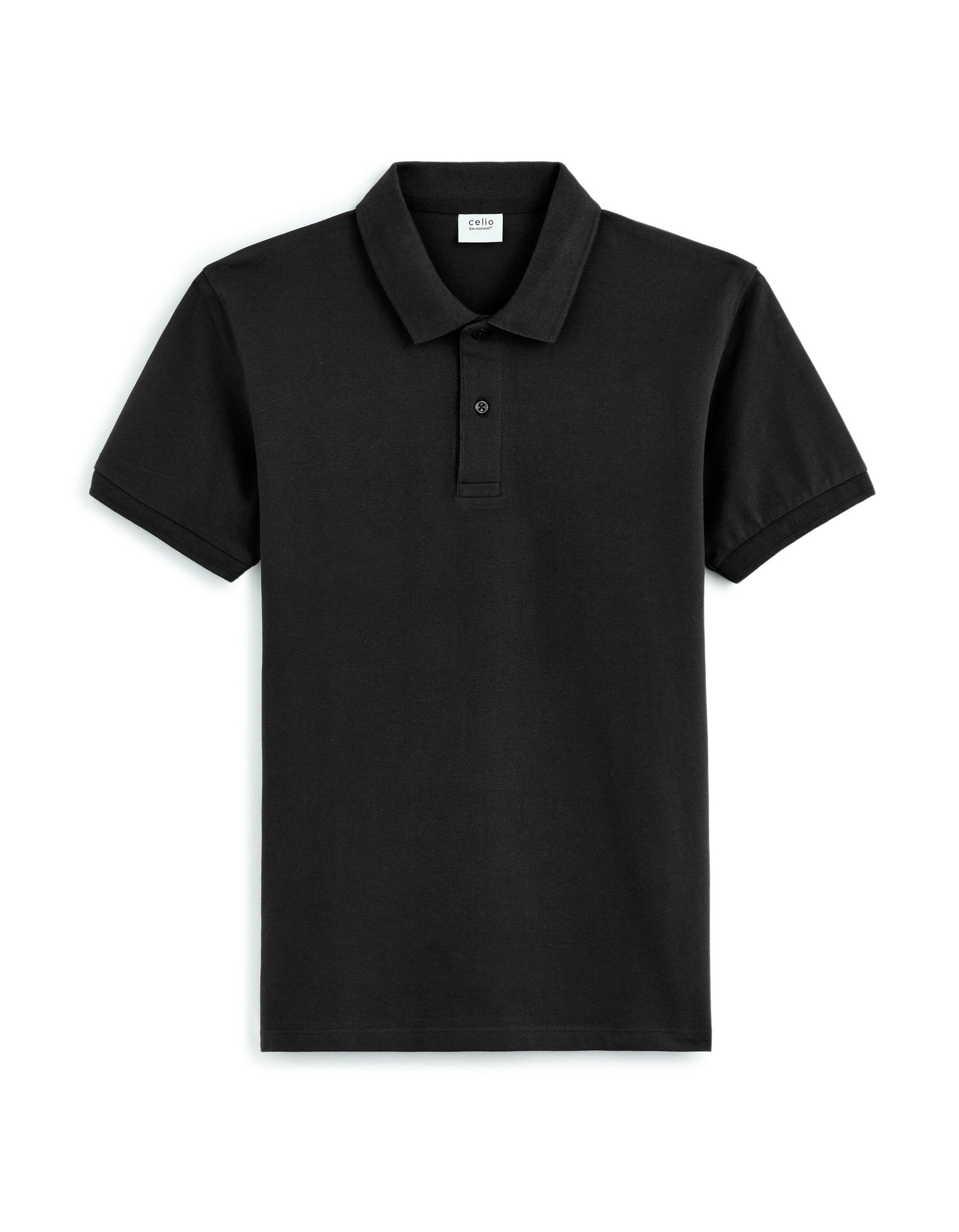 Celio* Solid Regular Fit-100% Cotton Polo T-Shirt-Black