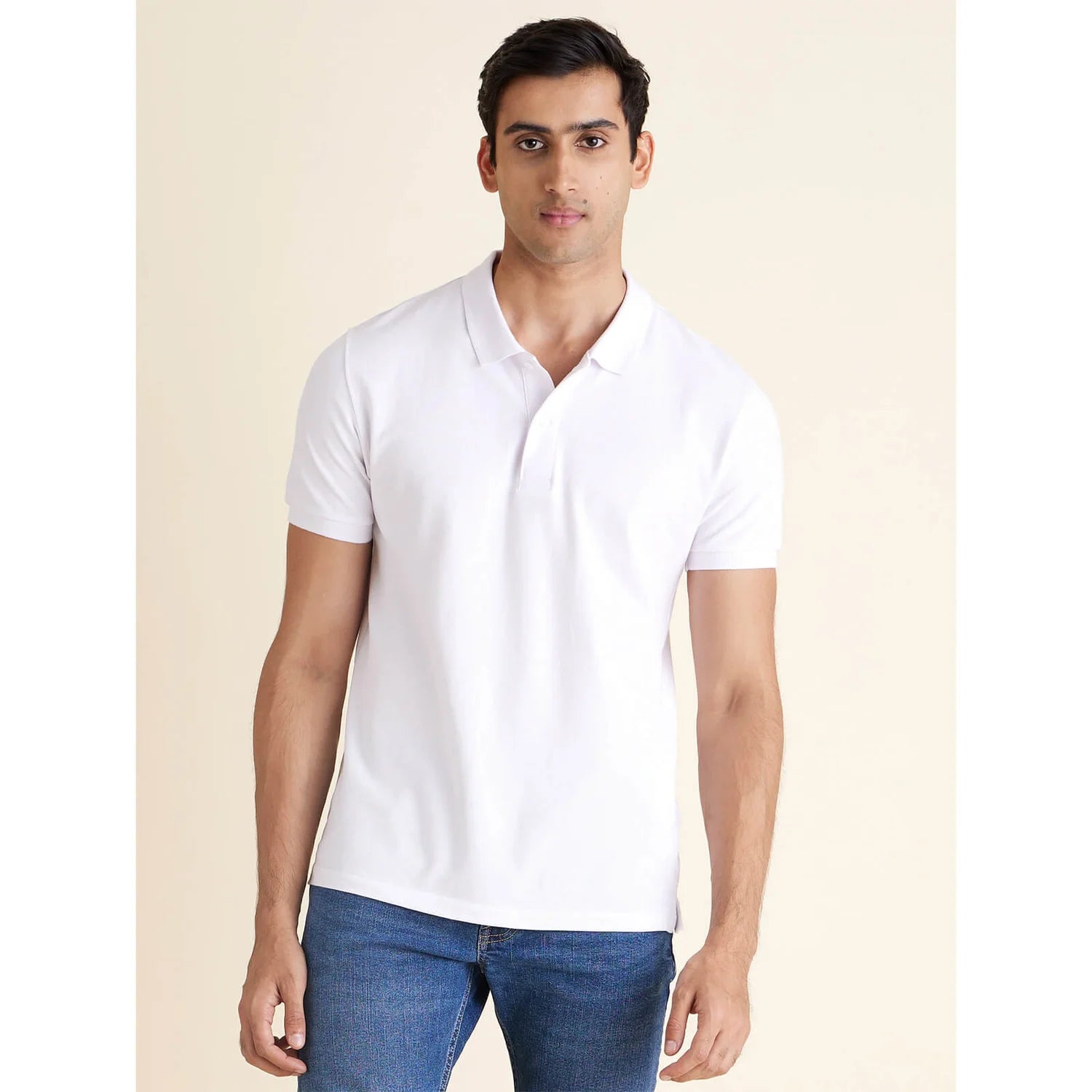 White Solid Cotton Polo