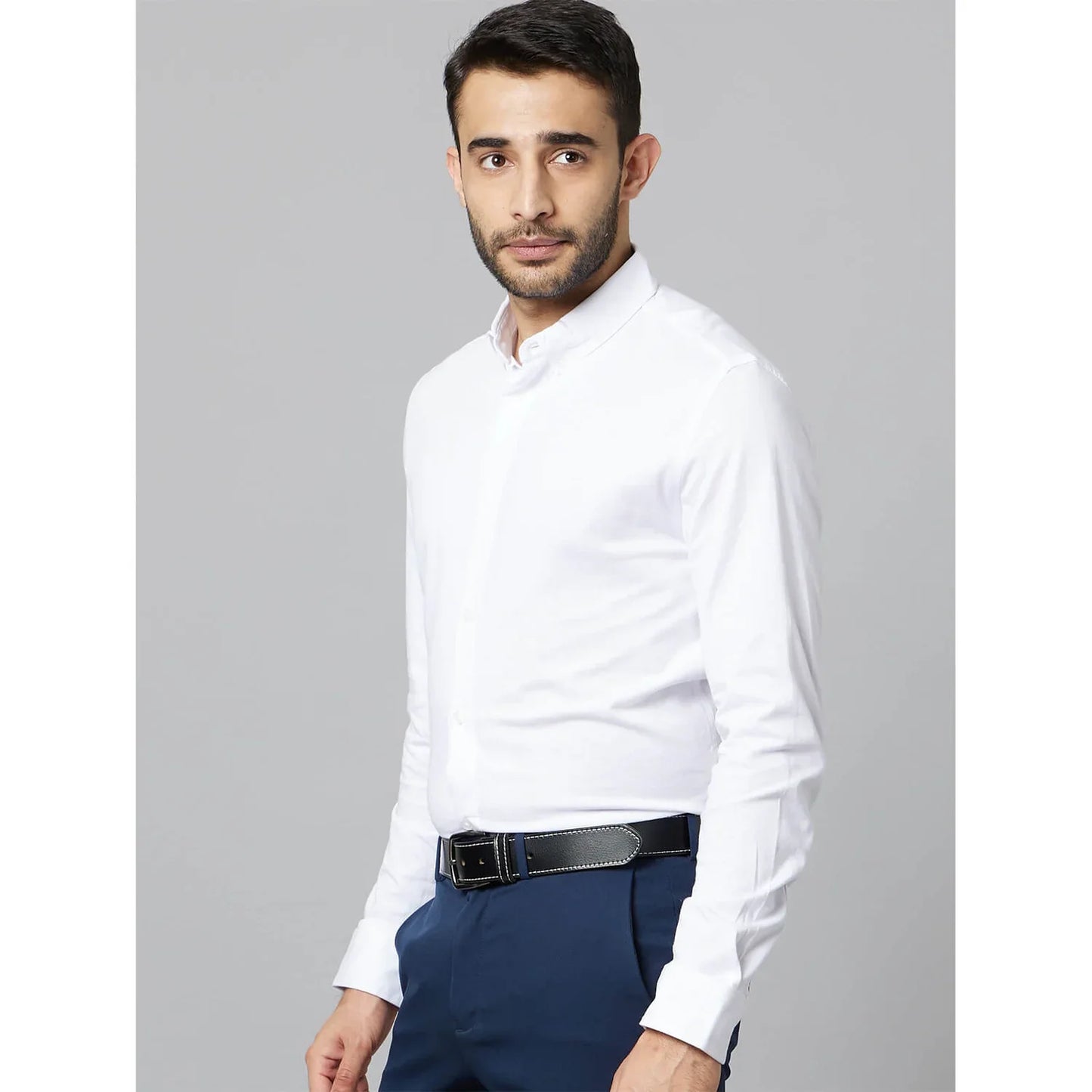 White Solid Cotton Formal Shirt