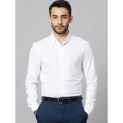Celio* Solid Regular Fit Cotton White Formal Shirt