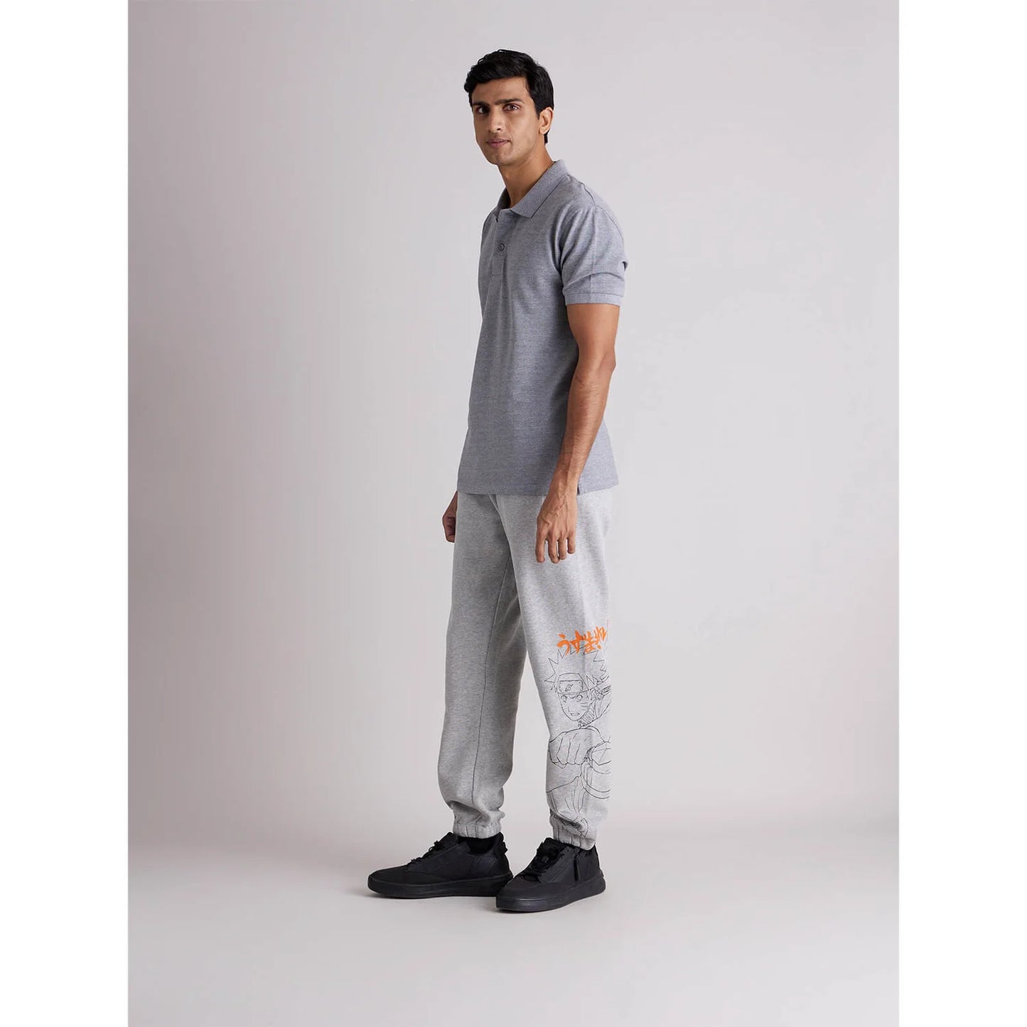 Naruto - Heather Grey Printed Cotton Joggers