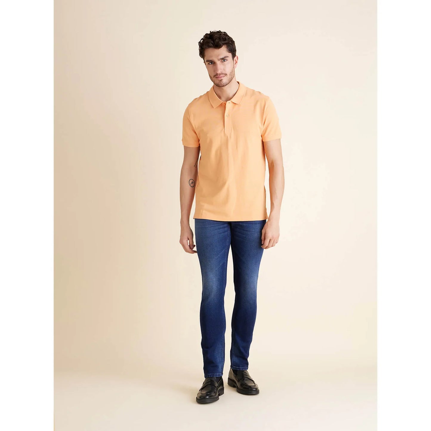 Orange Solid Cotton Polo