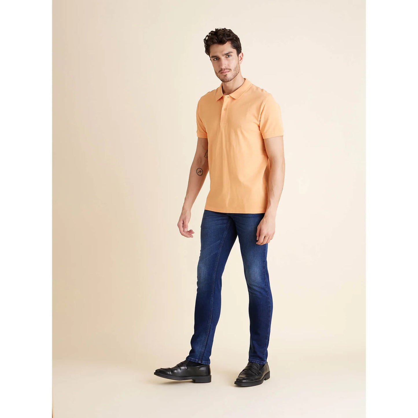 Orange Solid Cotton Polo