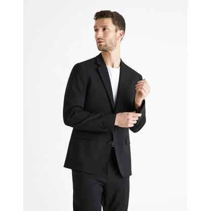 Black Solid Polyester-Blend Blazer