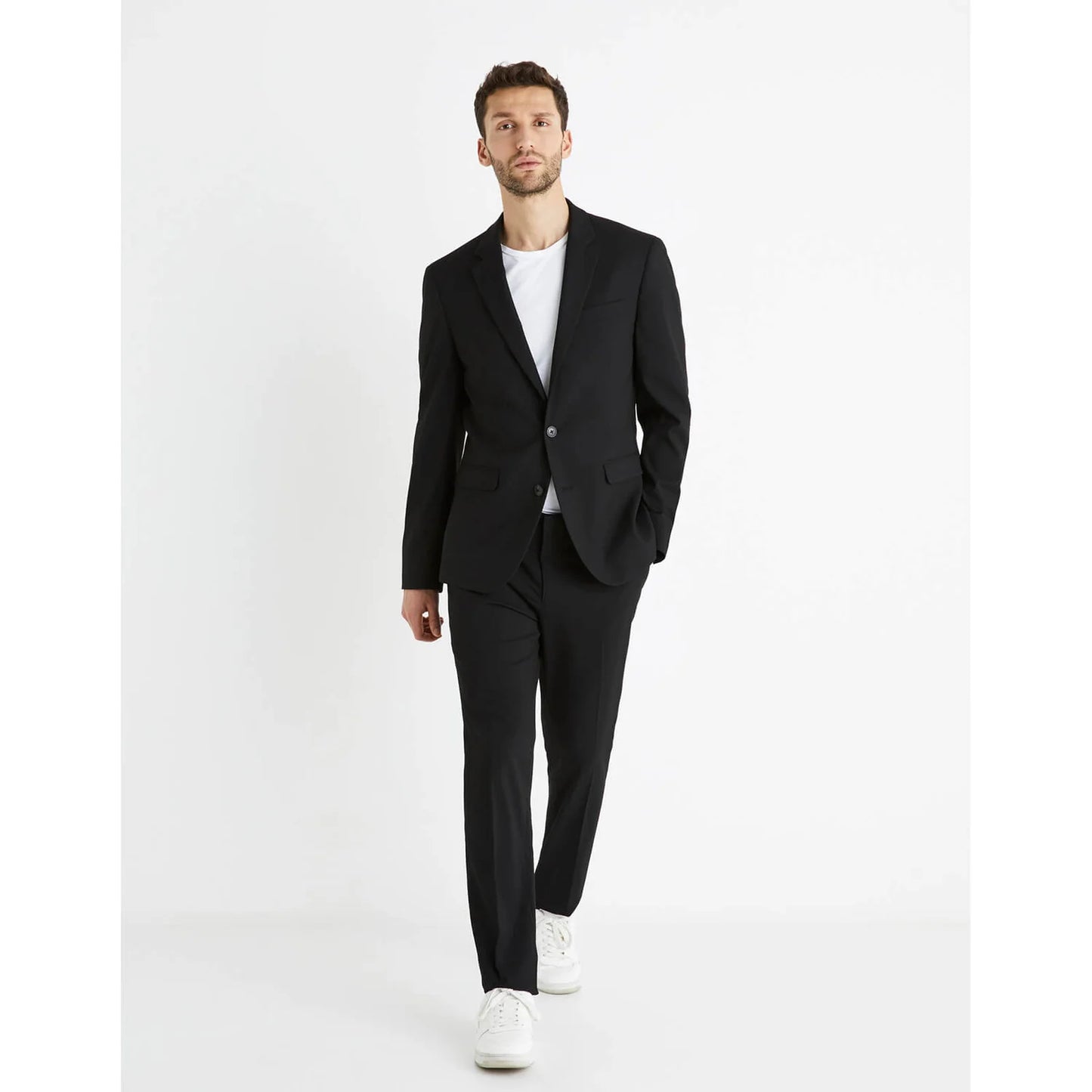 Black Solid Polyester-Blend Blazer