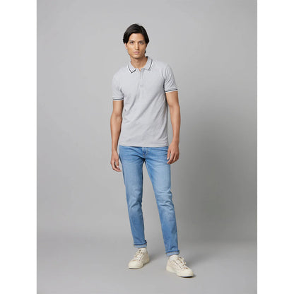 Grey Solid Cotton Polo