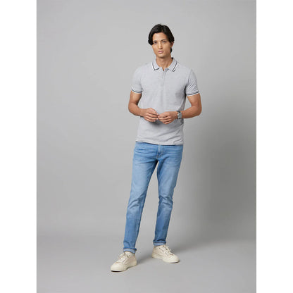 Grey Solid Cotton Polo