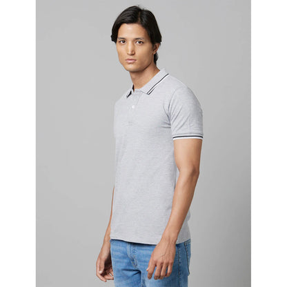 Grey Solid Cotton Polo