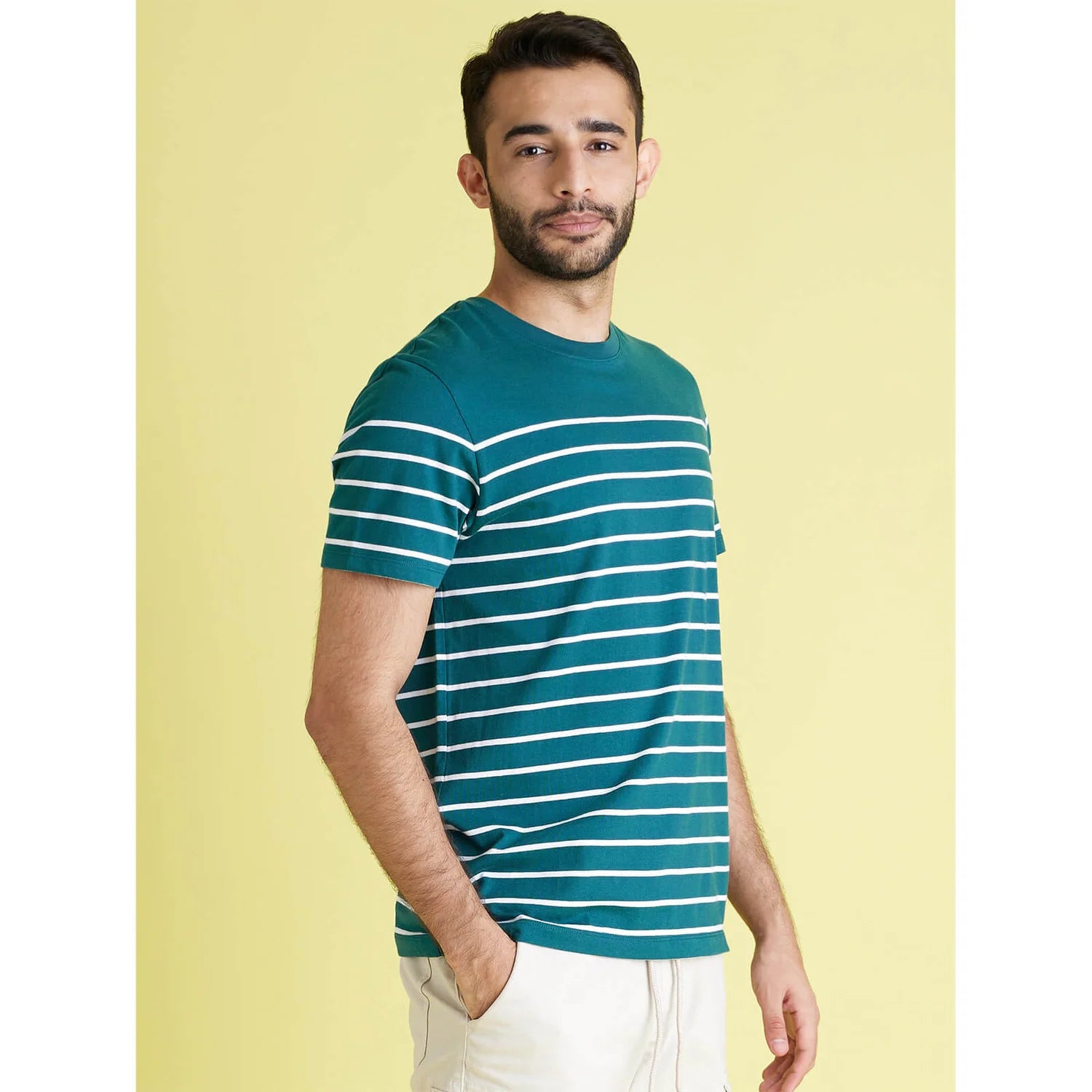 Green Striped Cotton T-shirt